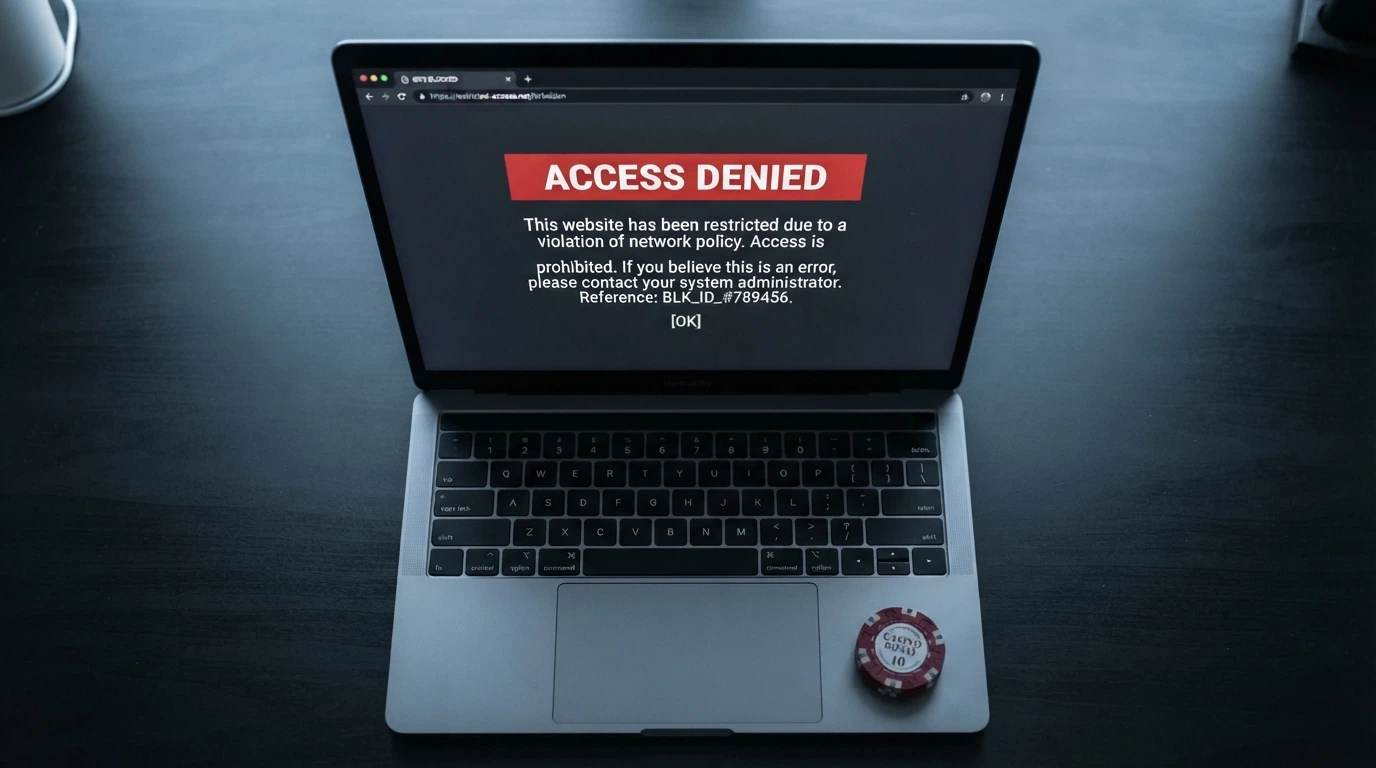 A browser window displaying an ACMA block notice against a dark background