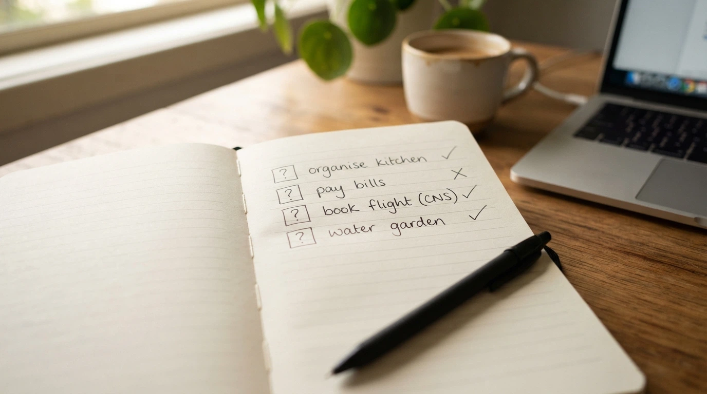 A notepad or checklist-style layout with tick-and-cross markers alongside criteria like “Licence verifiable?”, “BetStop?”, “AU consumer law?” and “Wagering clearable?”