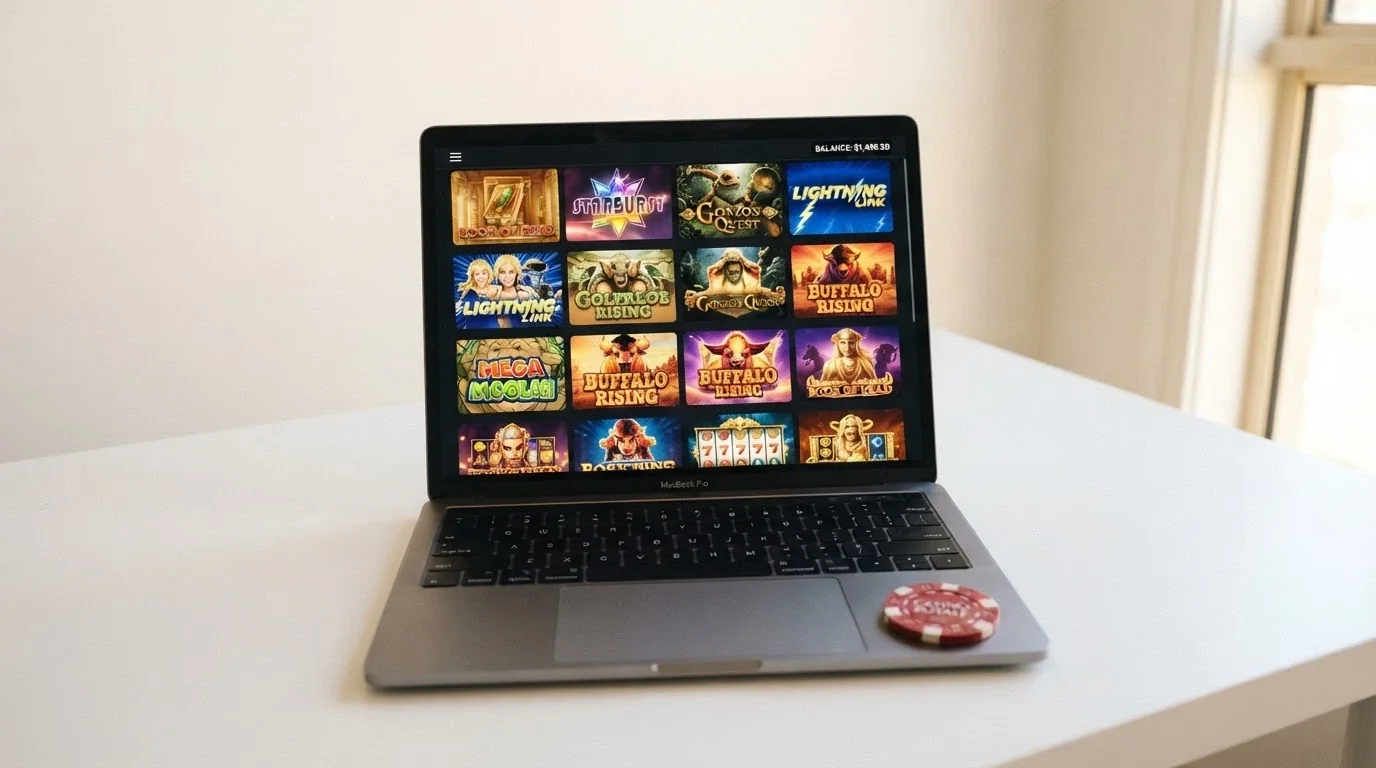 A grid of online pokies thumbnails with a BCH balance display in the top corner of the screen