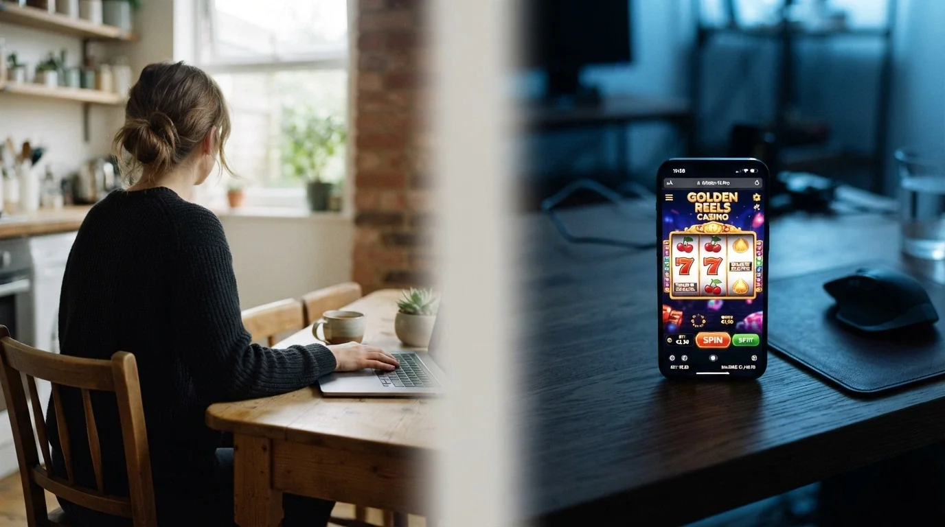 A split visual: on one side a BetStop-registered Australian player, on the other an offshore casino interface with no connection to the register