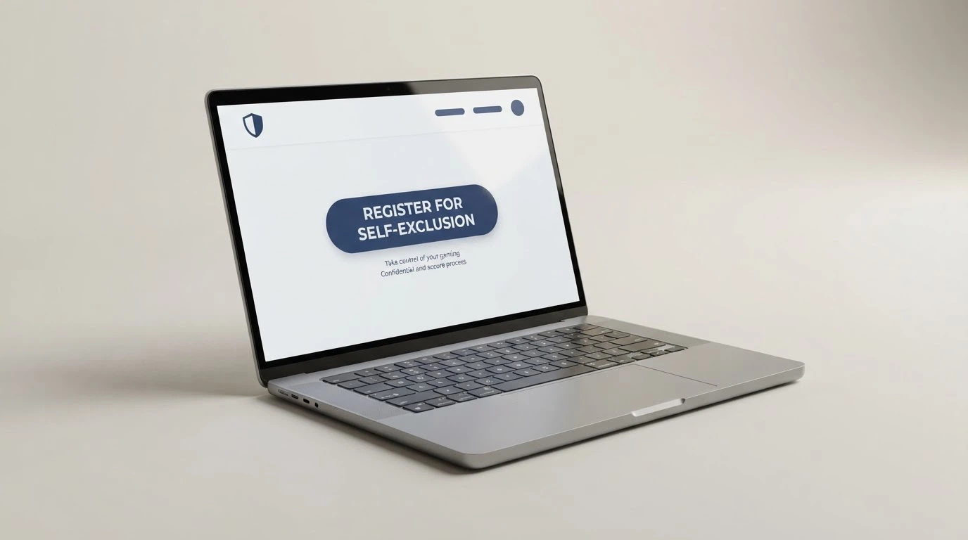 The BetStop National Self-Exclusion Register landing page on a computer screen, with the registration button and the Australian Government crest visible