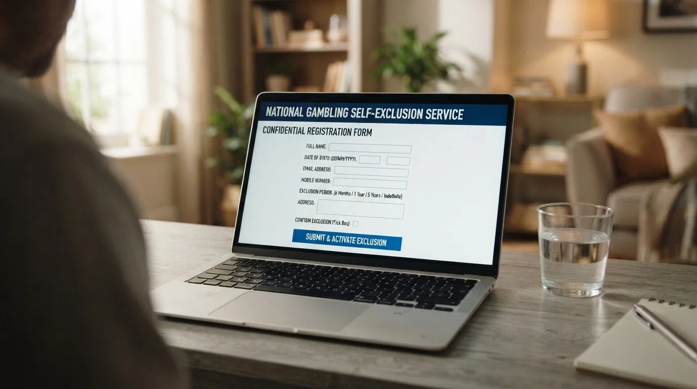A screen showing the BetStop National Self-Exclusion Register sign-up page with an Australian government logo