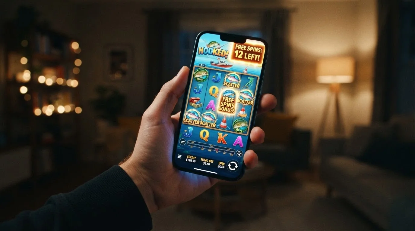 Big Bass Bonanza pokie game screen showing the free spins bonus round with fisherman character in play