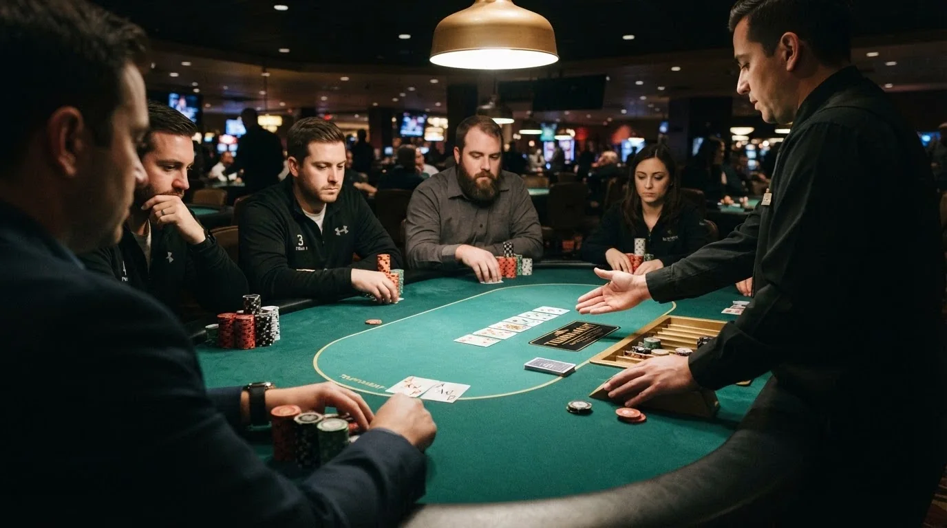Players seated at a tournament table inside Casino Canberra during a competitive Blackjack or Poker event