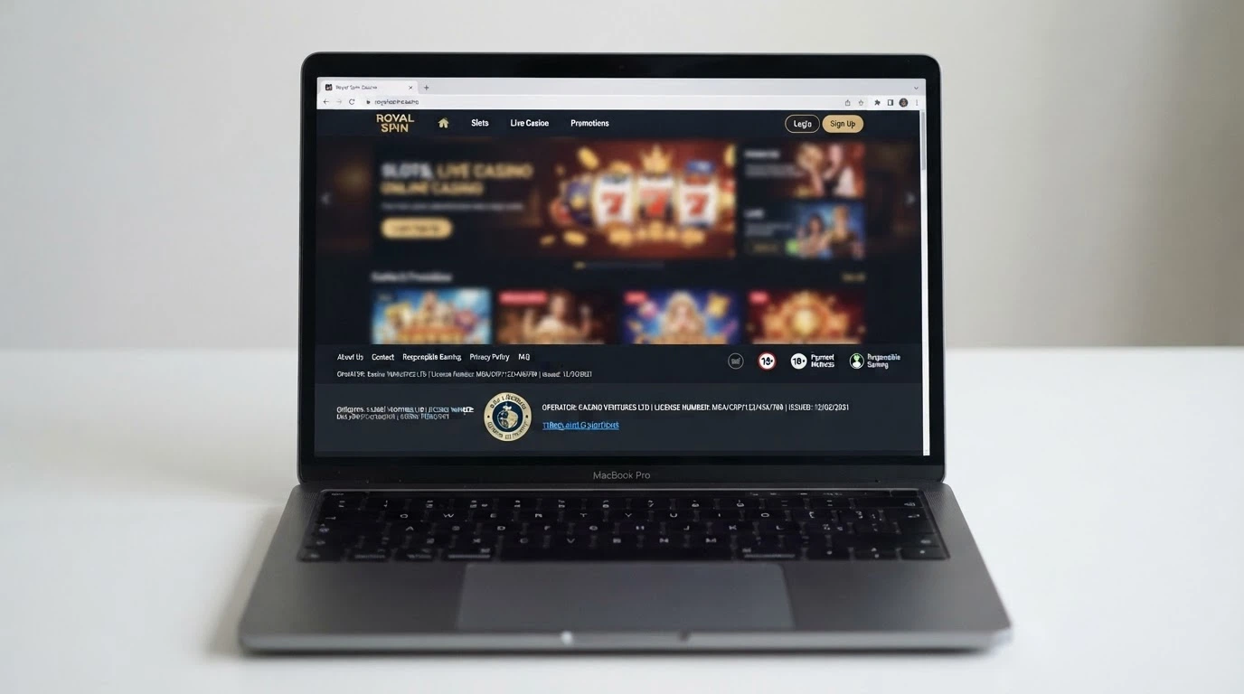 A website footer displaying a Curaçao gaming licence badge and registration number beside a terms-and-conditions link