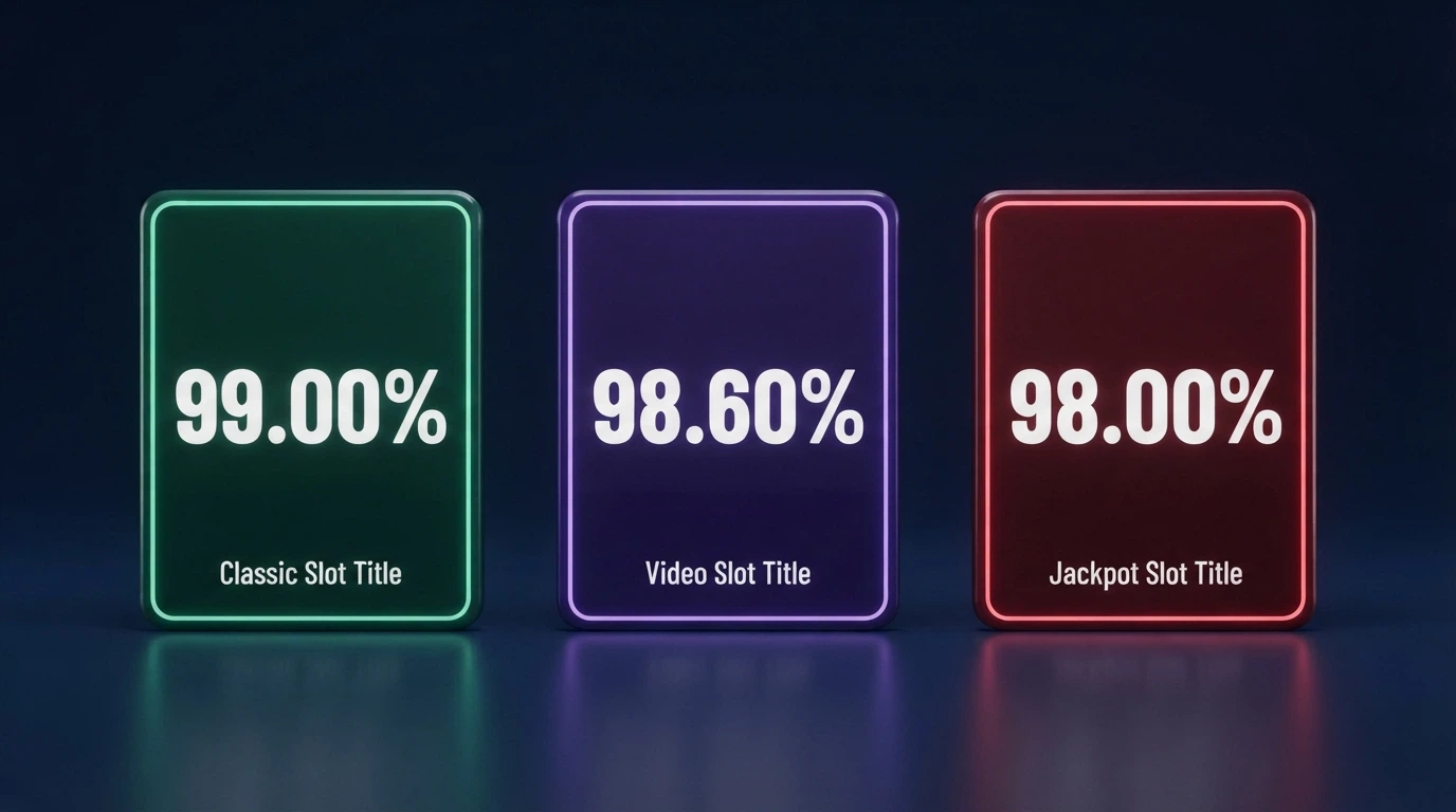 A grid of slot-game title cards featuring Mega Joker, Blood Suckers and 1429 Uncharted Seas with their RTP percentages displayed prominently