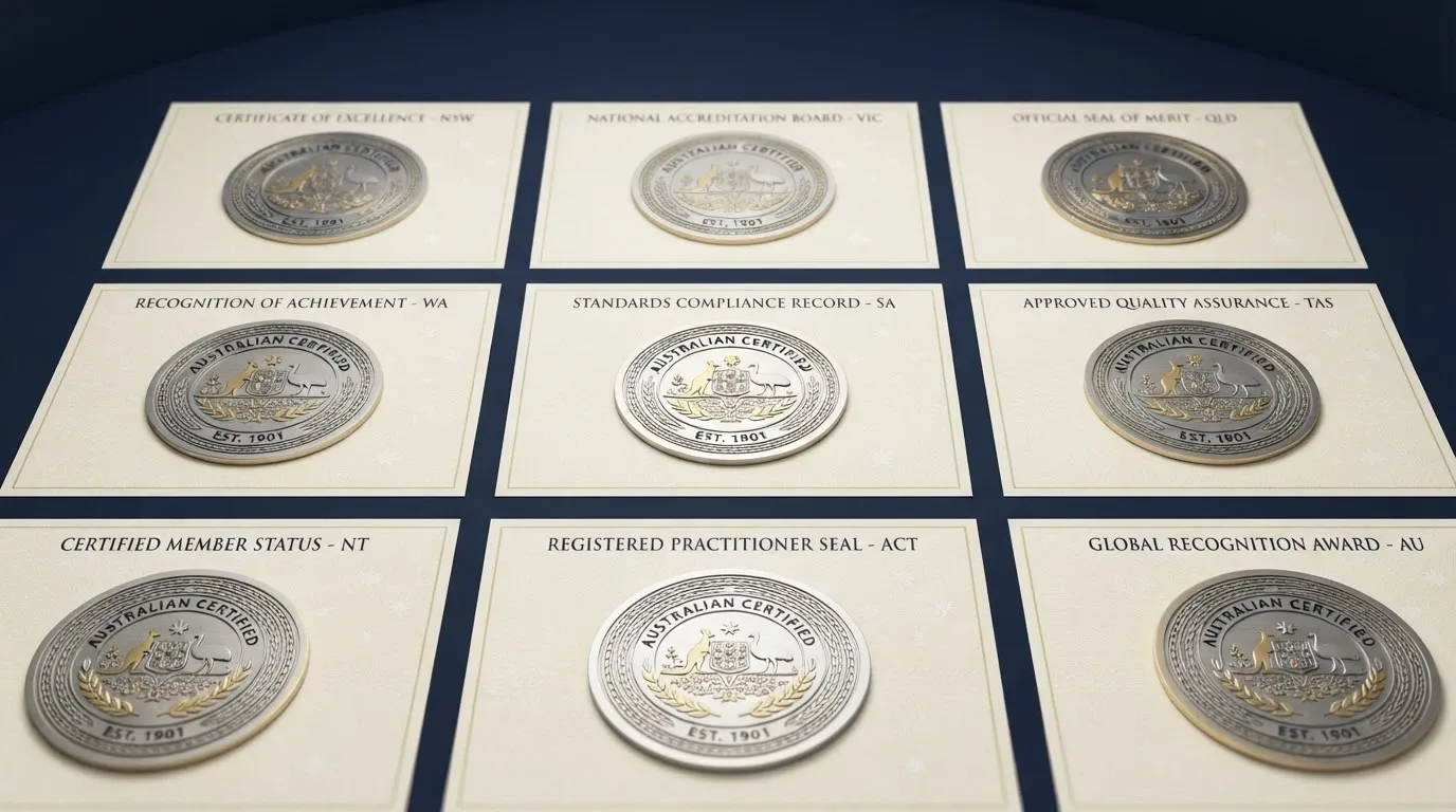 A grid of casino licence badges from Curaçao and other offshore jurisdictions laid out for comparison