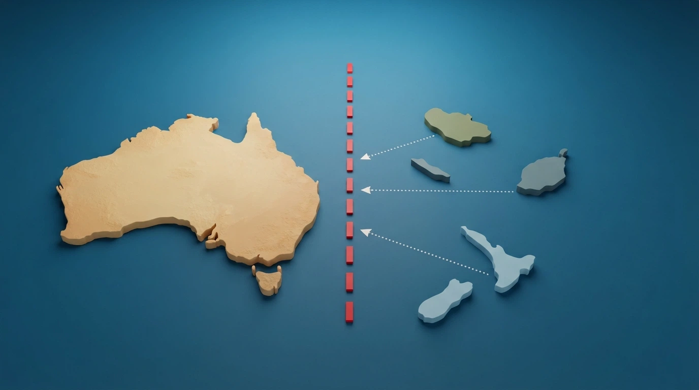 A conceptual map or diagram showing Australia on one side and the offshore licence jurisdictions (Curaçao, Anjouan, Tobique) on the other, with the IGA prohibition between them