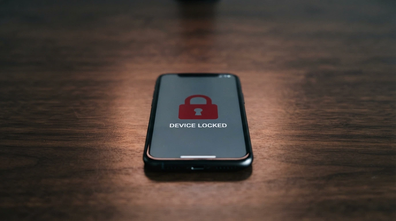 A smartphone displaying a warning screen with a padlock symbol, representing the legal restrictions on online casino access in Australia