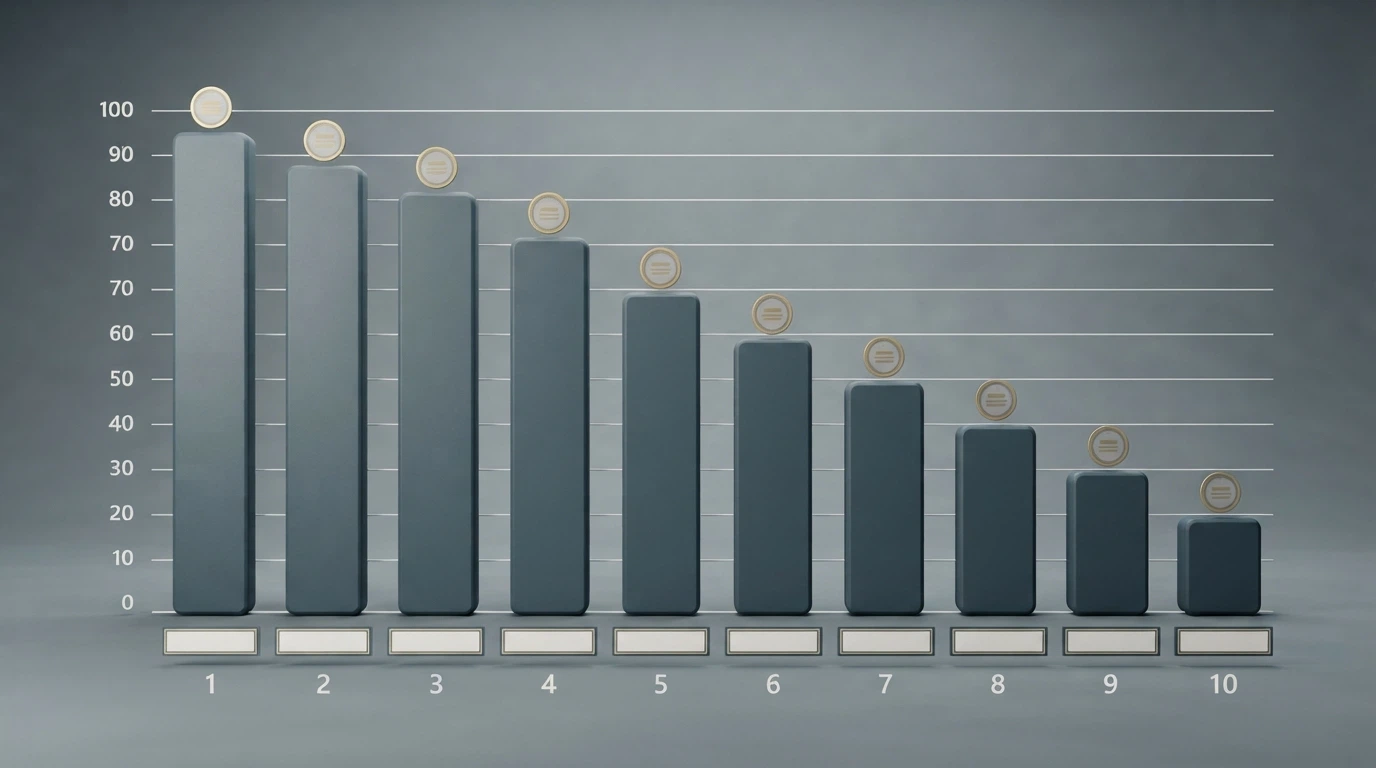 A cleanly laid-out comparison view of casino logos or name cards arranged in ranked order with key stats beneath each one