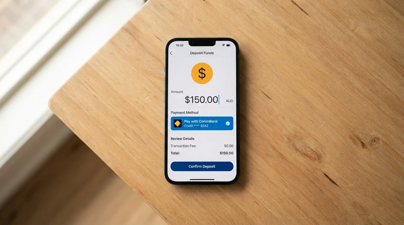 A payment screen showing PayID as a deposit option with an Australian bank logo