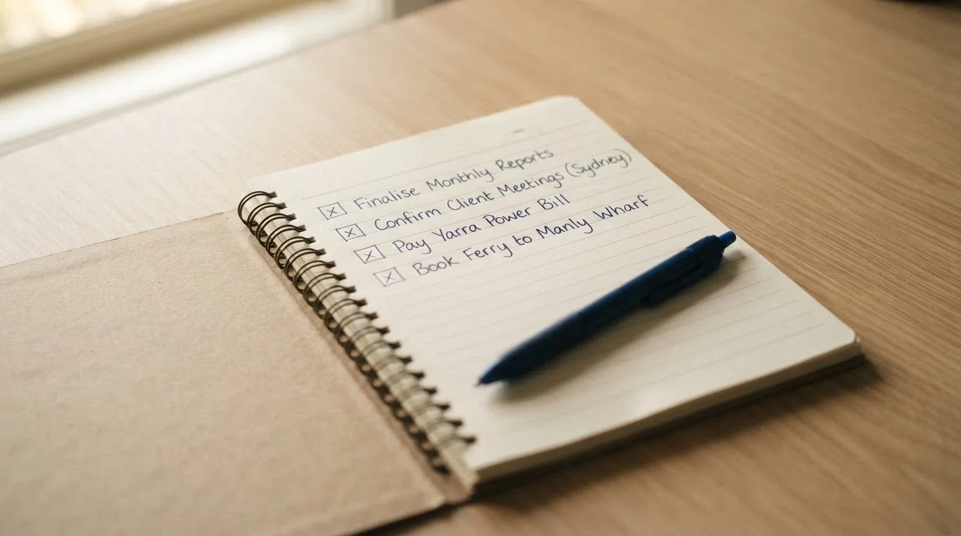 A notepad or journal page with a four-point handwritten checklist — deposit-free?, real turnover?, cashout cap?, track record? — and a pen resting beside it