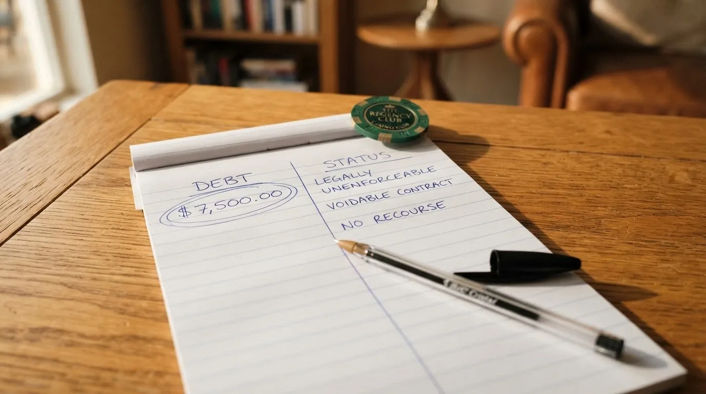 A notepad with a hand-drawn two-column list — one side labelled “What the bonus offers” with a dollar figure, the other labelled “What you risk” with notes about legal status and no recourse — beside a pen