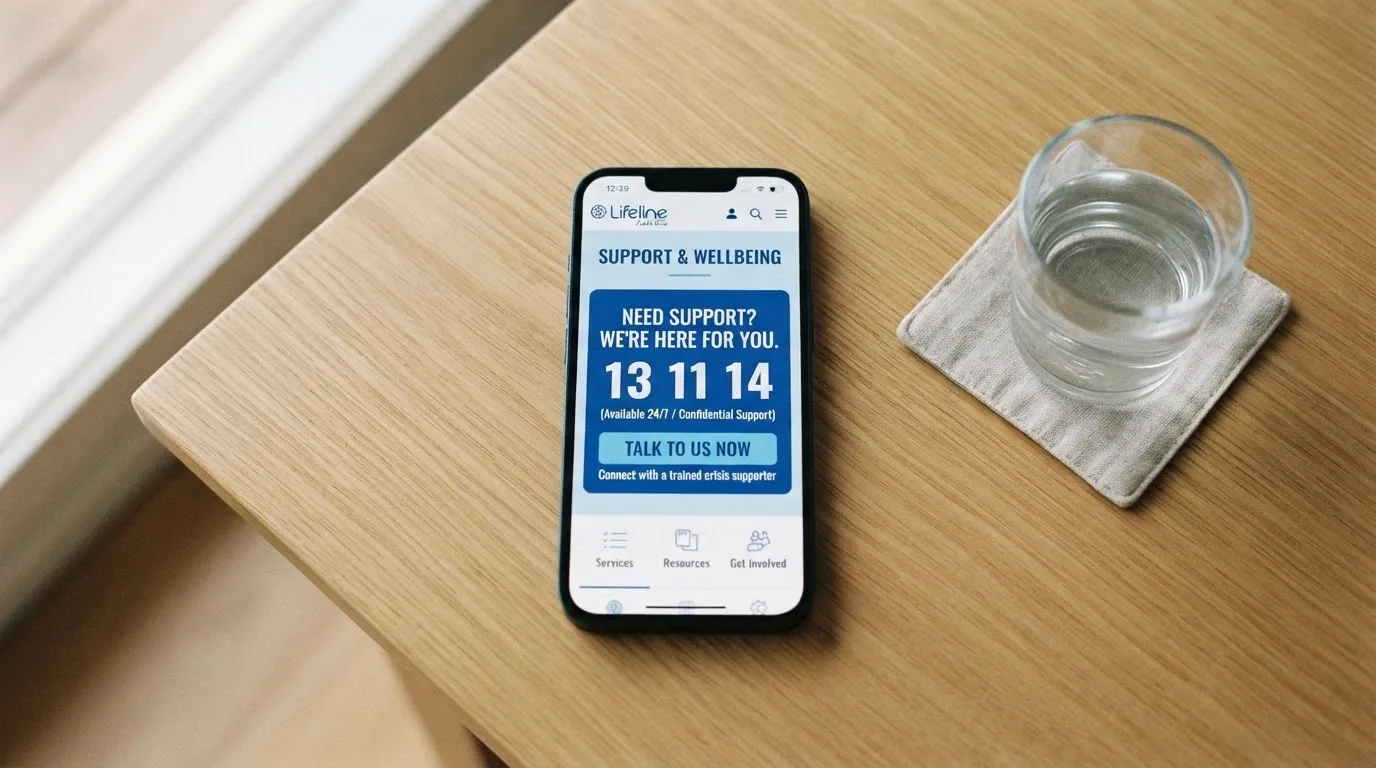 A smartphone screen showing the Gambling Help Online homepage with the 1800 858 858 number prominently displayed