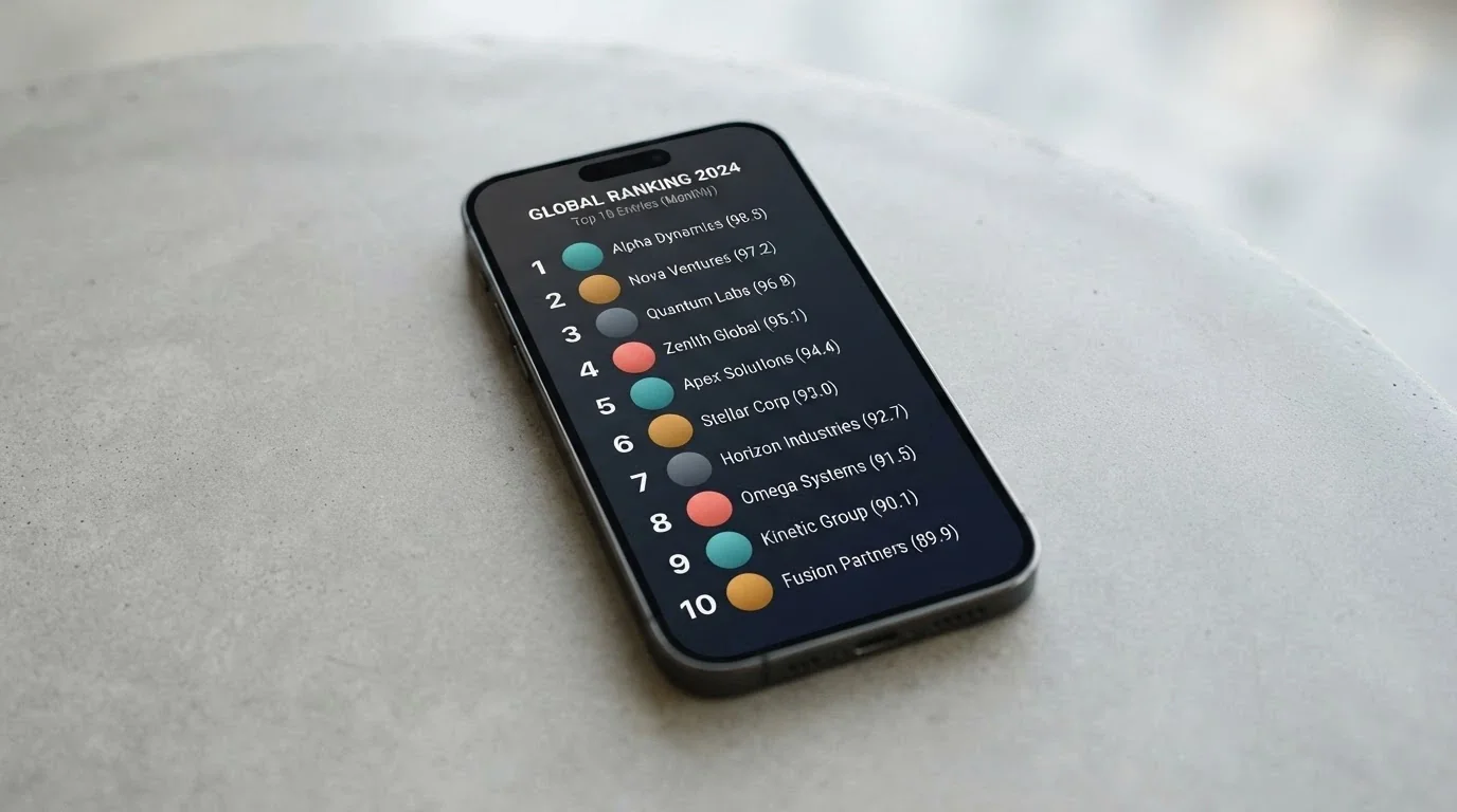 A visual ranking of casino site logos arranged in a numbered list on a smartphone screen, each with a traffic-rank badge